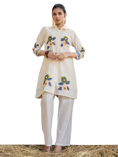 Image of INDO ERA Women's Cotton Ethnic Co-Ord Set | Kurta Pant Set | Stylish Cotton Suit Set for Women,10123