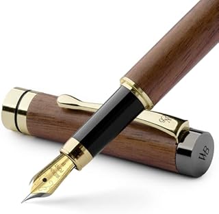 Wordsworth & Black Fountain Pen Set, Luxury Bamboo Wood - Medium Nib, Gift Case; Includes 6 Ink Cartridges, Ink Refill Converter -Journaling, Calligraphy, Drawing, Smooth Writing [Brown Wood]