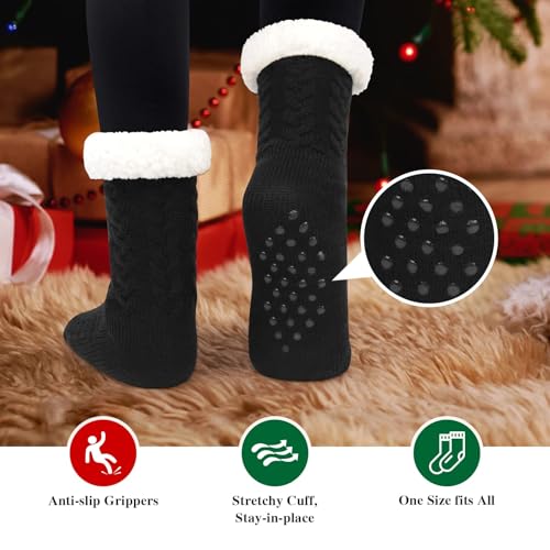 SIMIYA Slipper Socks Men Super Soft Fluffy Sock Warm Cozy Fleece-lined Winter Chunky Slipper Socks Thermal Non Slip Sock (Black) - Image 4