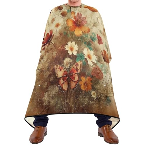 Kigai Hair Cutting Cape for Men & Women Vintage Flower Butterfly Waterproof Barber Cape Professional Hairdressing Salon Styling Cape with Adjustable Closure Snap