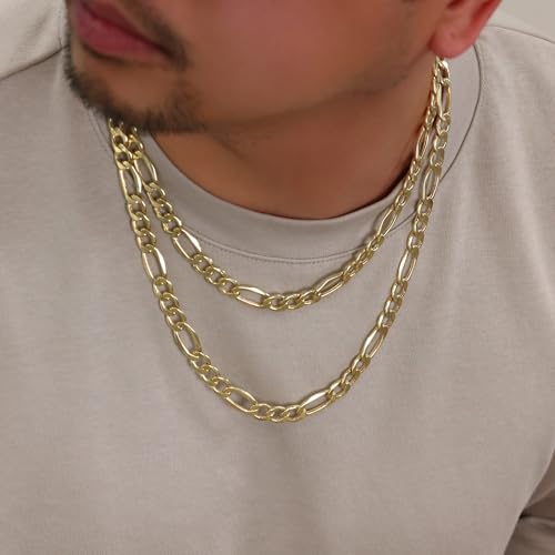 Nuragold 14K Real Yellow Gold Figaro Link Chain Necklace 16"-30" (2mm-7.5mm) Italian Jewelry for Men & Women3