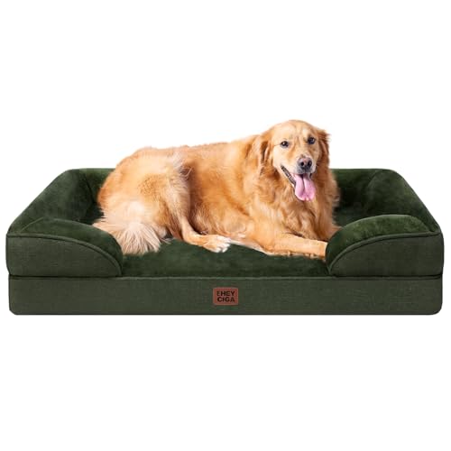EHEYCIGA Cuccia Cane Interno Taglia Grande, Cuscino Cane Impermeabile Sfoderabile e Lavabile, Letto per Cani con tre Lati Rialzati Ortopedico, Cuccia Divano per Cani, Verde Scuro, 112x81x16cm