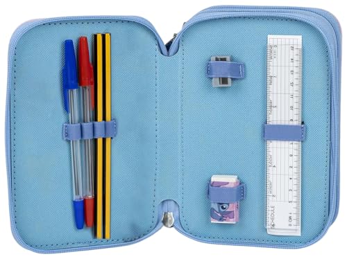 Federmäppchen 3-Fach – 44-teilig gefüllt – für Stitch Fan – mit Filzstiften, Buntstiften, Lineal – Rosa – Schulmäppchen Mädchen & Geschenk für Kinder