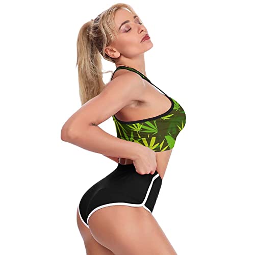 Womens Sports Bra Weed Leaf Workout Crop Tank Tops Vest Fitness Sports Bra Yoga Bras Casual Gym Tops White - Image 6