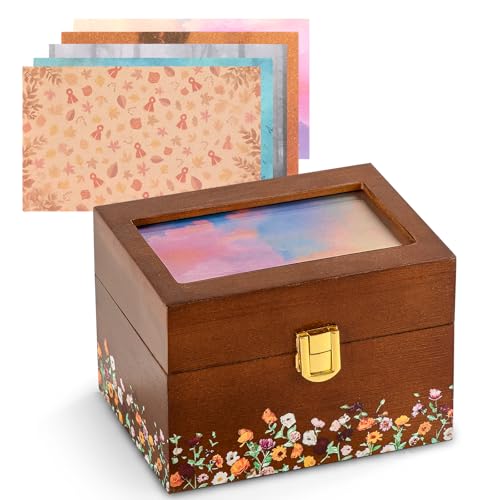 SMAILLBUDDHA Valentines Day Gifts for her 3 * 5 Solid Wood Index Card Organizer Friendship Bracelet Box with Transparent Acrylic Top Cover Gift for Christmas & New Year Comes with 100 Guide Cards