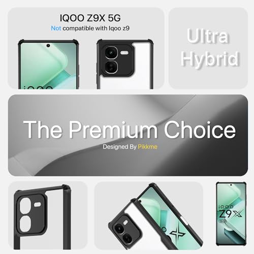 Image of Pikkme IQOO Z9x 5G Back Cover | Crystal Clear Transparent Back | Ultra Hyrbid | Full Camera Protection | Raised Edge | Bumper Back Case (Black)