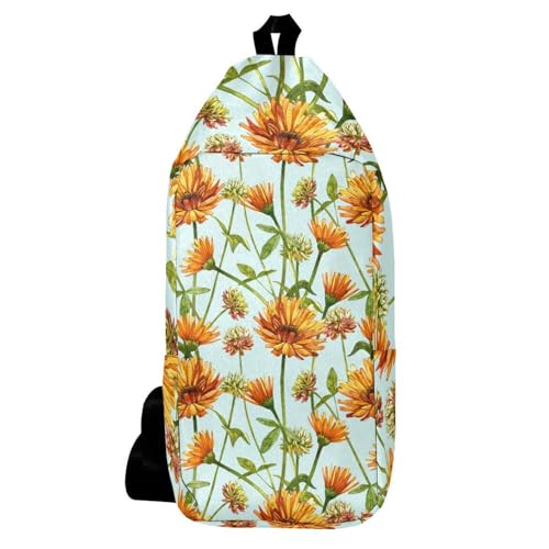 Sac à dos à bandoulière aquarelle botanique calendula multicolore pour homme femme en randonnée