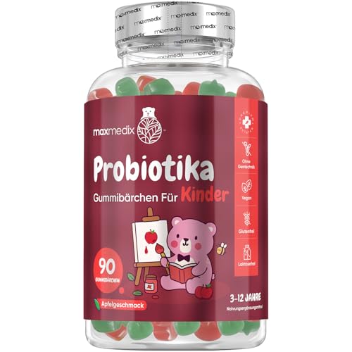 Probiotika Kinder Gummibärchen - 1 Mrd. KBE Bacillus Coagulans & 100 g Inulin pro Portion - 90 vegan Gummies - 1 5 Monate Vorrat - Mit Apfelgeschmack - Von 3 bis 12 Jahren - maxmedix