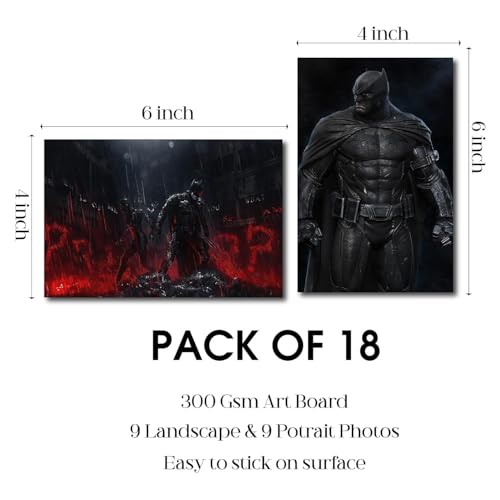 Image of ATEVON Batman Wall Collage Kit - Pack of 18 DC Superhero Posters 6x4 Inches | Dark Knight Wall Art Prints for Bedroom, Home, Office & Fan Decor