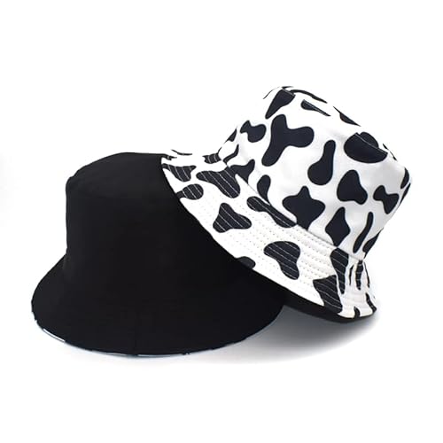 Unisex Bucket Hat Cow Print Double-Side-Wear Reversible White And Black Sun Hat For Women Men, Packable Fisherman Hat For Teen, Summer Vacation Travel Beach Outdoor Wide Brim Cap #TOP2