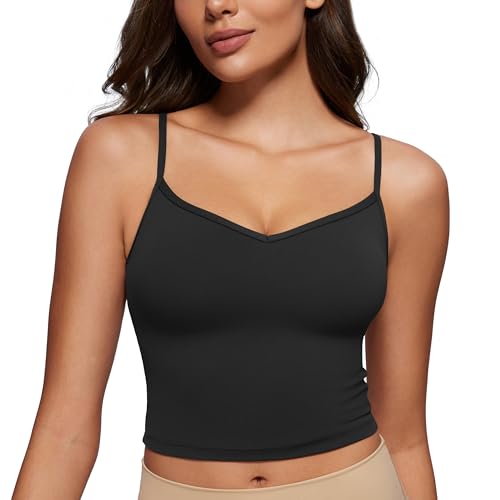 CRZ YOGA Butterluxe Womens Sweetheart Longline Sports Bra - Adjustable Thin Strap Workout Tank Tops Yoga Padded Camisole