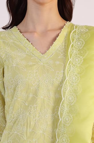 Image of W for Woman Embroidered Lace Cotton Blend Straight Kurta & Straight pant Set