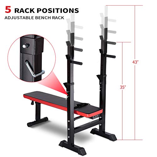 Adjustable Weight Bench with Rack Foldable Workout Exercise Fitness Bench and Squat Rack for Home Gym Full Body Multi-Function Workout