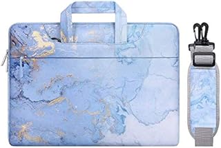 MOSISO Laptop Shoulder Bag Compatible with MacBook Pro 16 inch 2023-2019 M2 A2780 M1 A2485 Pro/Max A2141/Pro Retina 15 A1398, 15-15.6 inch Notebook, Polyester Watercolor Marble Carrying Briefcase,Blue