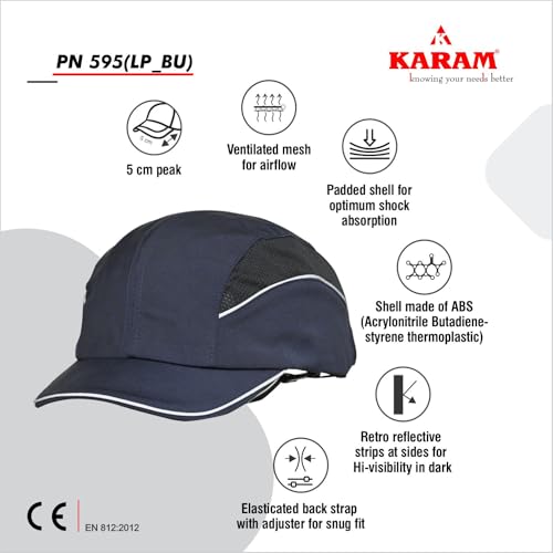 Image of Karam PN595 Safety Bump Cap for Men | 5 CM Long Peak with Adjuster Lock & Ventilated Design | Blue
