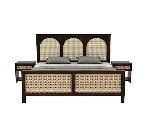 Image of Wooden Queen Size Bed Without Storage - Solid Wood Queen Cot - Cot Akka Bed - Stylish Bedroom Furniture (Queen, Osmina, Walnut Finish)