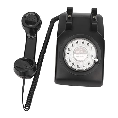 BONKZEBU Teléfono Retro con Cable, Tono de Llamada Mecánico Vintage, Manos Libres para Oficina en Casa, Negro