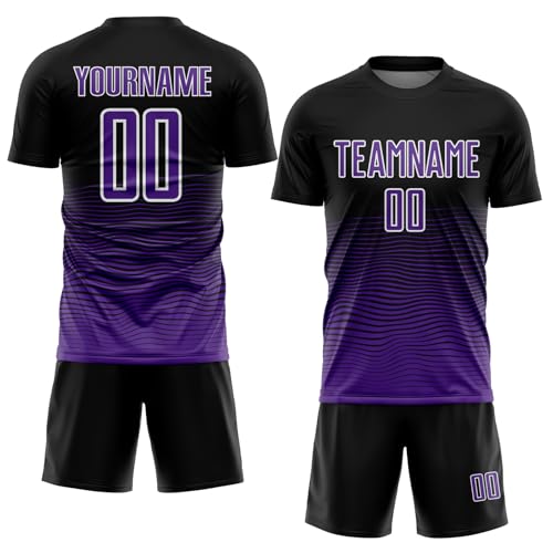 Image of Personalised Purple and Black Gradient Style Football Kits Soccer Team Jerseys Design Training Top Printed Name Number Logo for Women Men Youth Youth Adults, Customisable Sports Top and Shorts Set