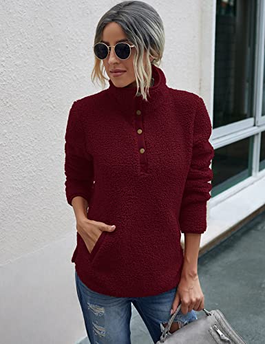 Image of AKEWEI Women Faux Fleece Sweatshirt Fuzzy Button Pullover Coat with Pocket