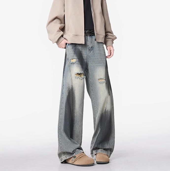 Men's American Retro Casual Wide Leg Denim Jeans3