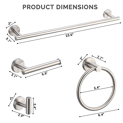 10 Piece Bathroom Hardware Set, 24-Inch Pairs Of Towel Bars, Towel Rings, Toilet Papers Holders, And Robe Towel Hooks, Stainless Steel Bathroom Kit - Bathroom Accessory Set - Silver #TOP1