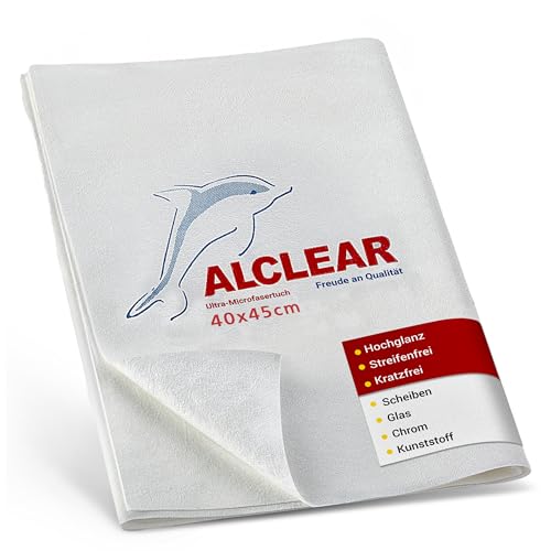 ALCLEAR 950001 Mikrofasertuch Glastuch & Fenstertuch – 40×45 cm streifenfrei & fusselfrei – Ultra-Mikrofaser für Glasreinigung im Haushalt & Auto – spart Zeit ohne Nachtrocknen – Made in Germany