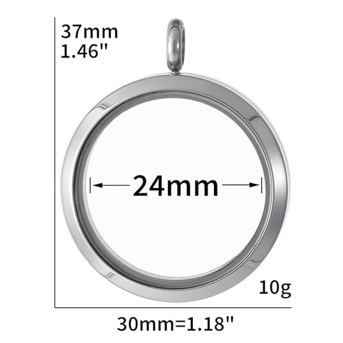 FM FM42 Stainless Steel 30mm/1.18" Diameter Glass Locket Pendant Charm, Pack of 42