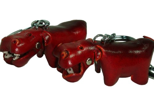 Genuine Leather Hippo Shape Keychain, A Pair Of Red Hippo Charm, Handcrafted #TOP17