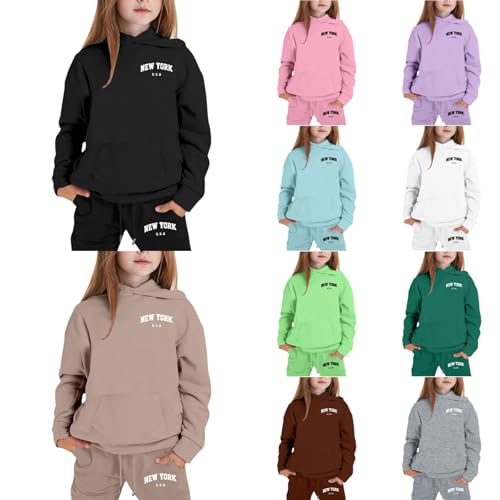 New York Girls' Jogger Set 2 Piece Soft Fleece Athletic Pullover Hooded Sweatshirt and Jogger Sweatpants with Pocket