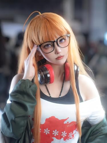 Image of Long Straight Orange Anime Cosplay Wig with Bangs 33.5'' Ginger Wig | Deep Orange Synthetic Hair Wigs for Women Costumes Party Halloween