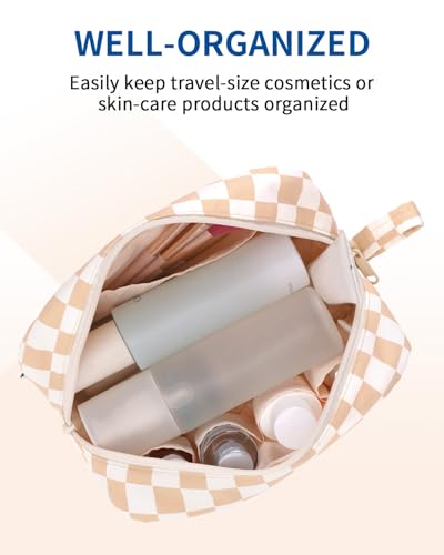 Image of Narwey Checkered Makeup Bag Travel Cosmetic Bag Organizer, Toiletry Bag Make Up Bags with Organized Pockets for Women (Light Checkerboard, Large)