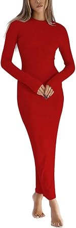 LACOZY Fall Long Sleeve Midi Dress Sexy Fitted Bodycon Pencil Dresses Formal Cocktail Wedding Party Dresses Long Dress