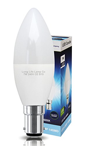 Long Life Lamp Company 4 x High Power LED 7w Candle Light Bulb Cool White Frosted Cover B15 Small Bayonet
