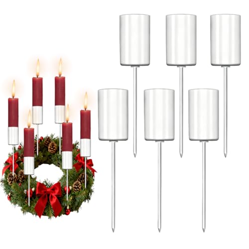 Portavelas de Adviento [6 Unidades] – Candelabros para Velas Blanco de Metal con Pincho, Estables y Seguros, Ideales para tu Corona de Adviento y Decoraciones Navideñas Hechas a Mano.