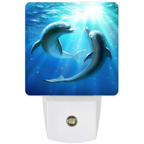 Image of Blue Dolphins Plug-in LED Night Light,Smart Auto Dusk to Dawn Sensor Night lights Plug into Wall, Ocean Animal Nightlight for kids,Energy Efficient Night light for Bedroom,Bathroom,Kitchen,Stairs