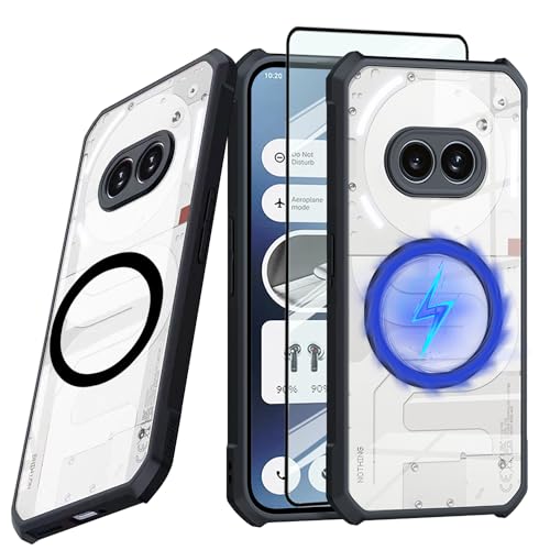Image of for Nothing Phone 2A /2A Plus Case [Compatible with Magsafe] Soft TPU Bumper + Acrylic Transparent Back Military Grade Airbags Shookproof Drop Protection [1 Tempered Film],Magnetic Black