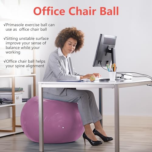 Image of Primasole Exercise Ball for Balance Stability Fitness Workout Yoga Pilates at Home Office & Gym Birthing Ball for Pregnancy, Office Ball Chair