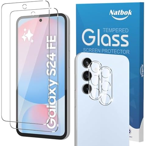 Natbok 2+2 Pack for Samsung Galaxy S24 FE Screen Protector with Camera Lens Protector,Full Coverage 9H Tempered Glass Film,HD Clear Scratch Resistant,Bubble-Free for Galaxy S24 FE Screen Protector Cover
