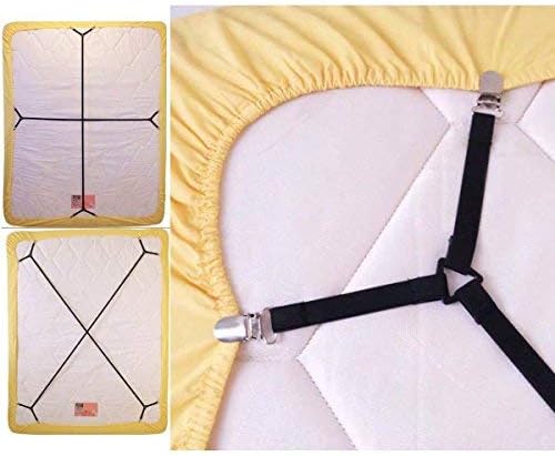 eZAKKA Bed Sheet Suspenders Adjustable Crisscross Fitted Sheet Bed Straps Corner Holder Grippers Bands Fasteners Mattress Pad Cover Elastic Fasteners Clips Clippers
