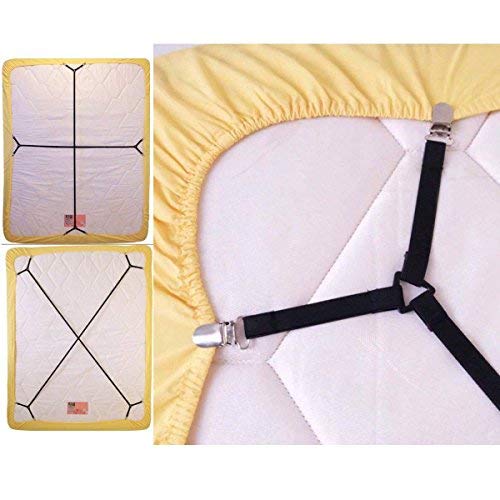 eZAKKA Bed Sheet Suspenders Adjustable Crisscross Fitted Sheet Bed Straps Corner Holder Grippers Bands Fasteners Mattress Pad Cover Elastic Fasteners Clips Clippers