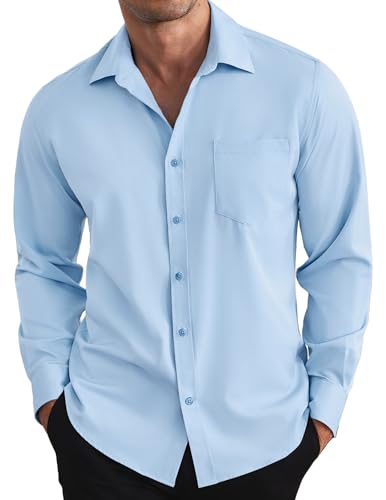 COOFANDY Hemd Herren Freizeithemd Langarm Oberhemden Button Down Hemden Regular Fit Businesshemden Anzugshemd mit Brusttasche Hellblau XL