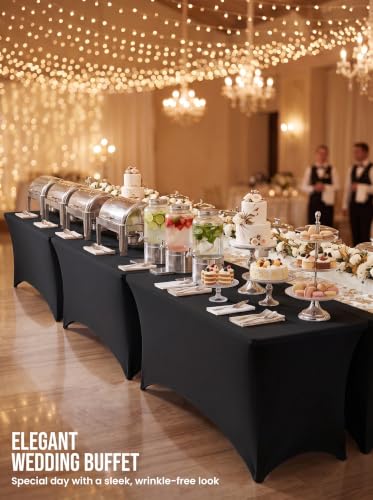 Image of Utopia Kitchen 4Ft 10 Pack, Black Tablecloth for Rectangle Tables - Fitted Table Cloth Washable & Wrinkle Resistant Bulk Event Hospitality Wedding Banquet Corporate Functions Use