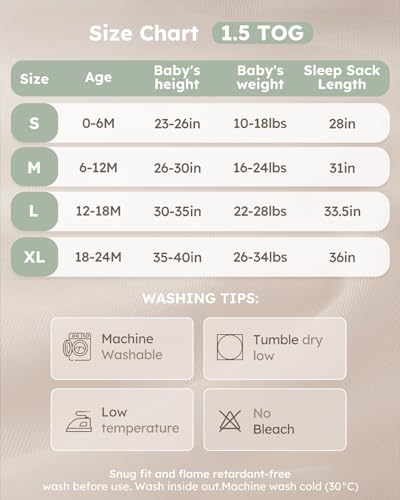 Image of Yoofoss Baby Sleep Sack 0-6 Month 1.5TOG 100% Organic Cotton 2-Way Zipper
