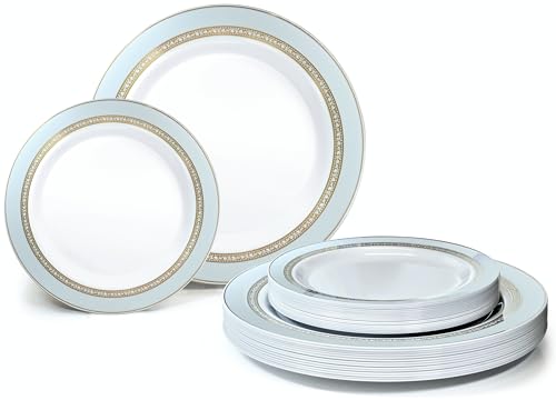 OCCASIONS 50 Set Fancy Blue/Gold Disposable Plates for 25 Guests