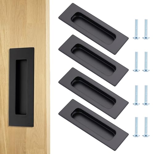 ZYQUES 4 Stück Rechteckig Schiebetürgriff, Schwarz Griffmuschel Versenkte Schränke Muschelgriff Küche Schiebetür Griffe Schubladen Muldengriff Zimmertüren Einlassgriff Eckig Möbelgriff