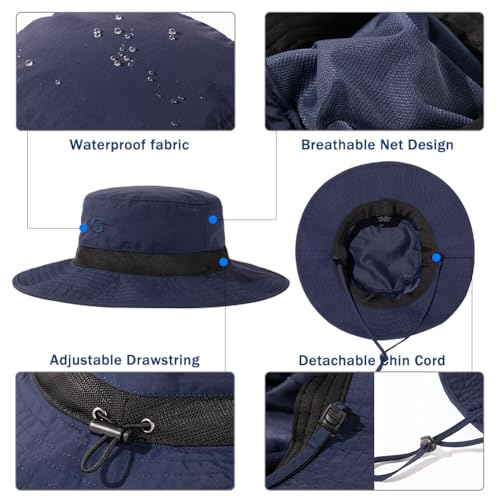 Image of Oversized XL XXL Waterproof Sun Hat for Big Heads Mesh Bucket Hat Wide Brim Adjustable Packable Hiking Beach Fishing