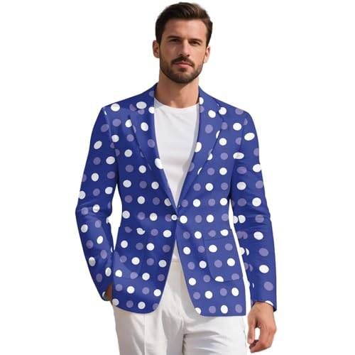 Men's Casual Blazers Lightweight Sport Coats Polka Dot Print One Button Suit Jacket Daily Casual Outfit