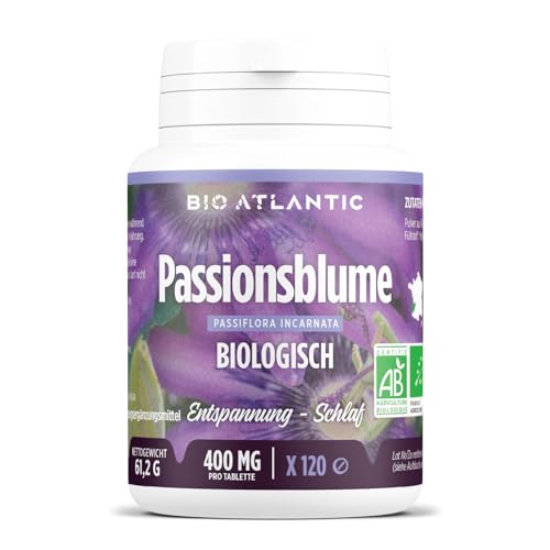 Bio Passionsblume 1600 mg pro Tag - ENTSPANNUNG, SCHLAF - 120 Tabletten | Premium Naturprodukt & Rein pflanzlich