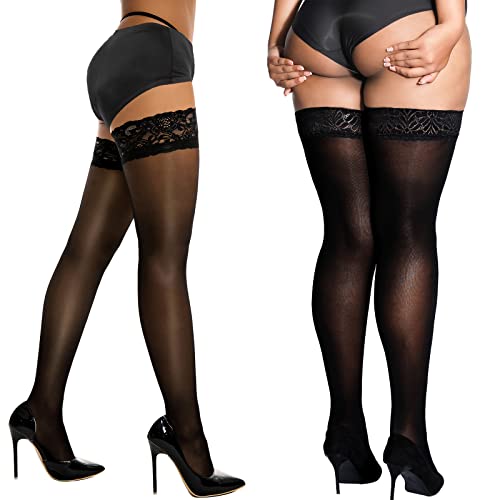 Medias altas hasta el muslo con encaje de silicona GXNRHG para mujer, pack de 2 pares