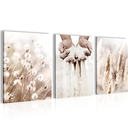 Novart FERTIG ZUM AUFHÄNGEN - Wandbilder Set Boho Pampasgras - Wohnzimmer Schlafzimmer Bild XXL N008835a,30x40 cm - 3Bilder